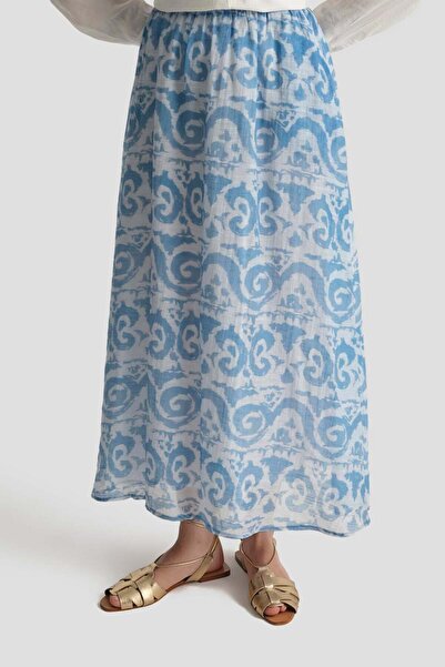 Armine TREND Patterned Elastic Waist Lined Skirt and Floral Embroidered Shirt Collar Blouse Bottom-Top Set with Chest Pocket