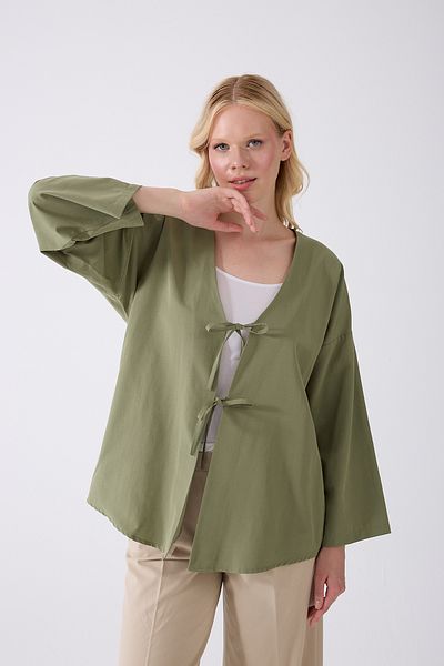 fumel women's clothing Khaki Kimono Tunic with Front Bag