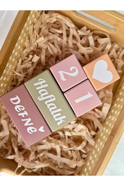 mogokids Anne bebek anı küpü renkli set beyaz yazılı pembe krem