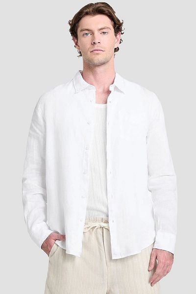 Guess Ls Napa Linen Shirt Men's White Shirt M5Gh73Wh3J0-G011