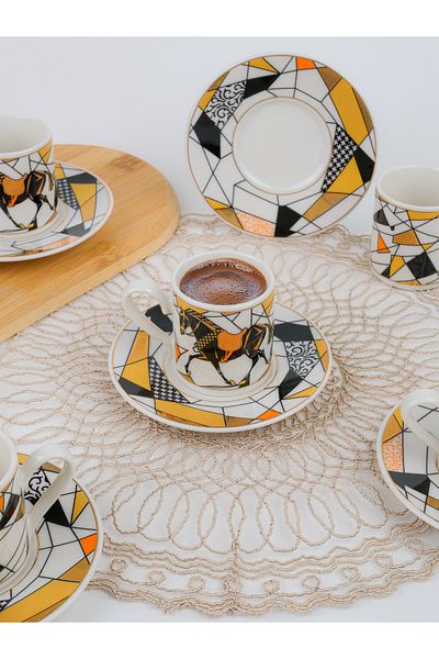 AEN PORSELEN Şah Coffee Cup Set 12 Pieces for 6 People