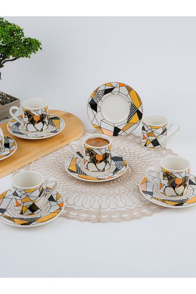 AEN PORSELEN Şah Coffee Cup Set 12 Pieces for 6 People