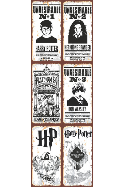 Hayal Poster Harry Potter 10x20 6 Adet UV Baskı MDF Retro Ahşap Poster Tablo