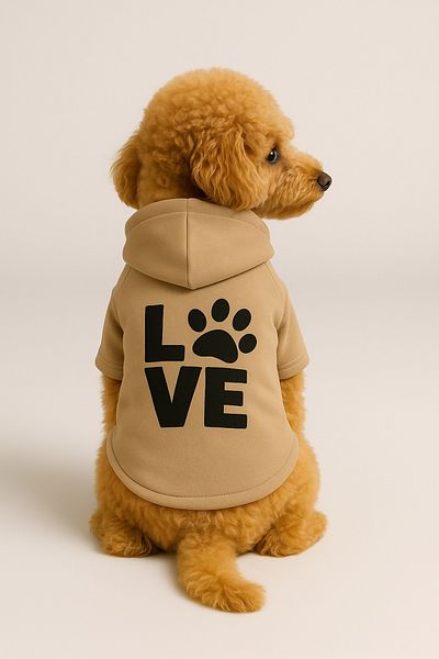 Monopetz Hooded Sweatshirt Dog and Cat Outfit - Beige Love