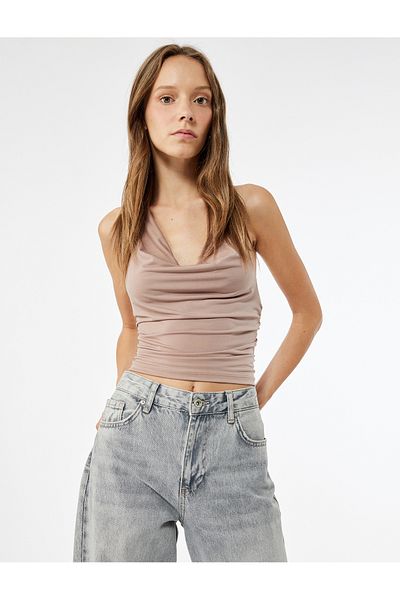 Koton Draped Degaje Collar Sleeveless Slim Fit Crop Blouse