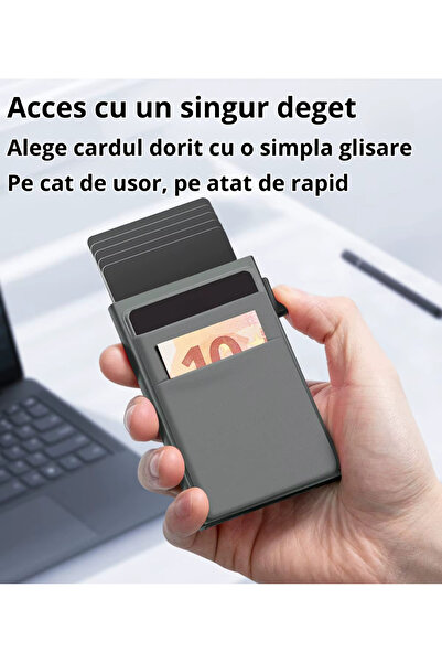 INNOVIO Portofel Pop-up pentru carduri INNOVIO® cu protectie RFID, Cardholder, Capacitate 7 carduri, Gri