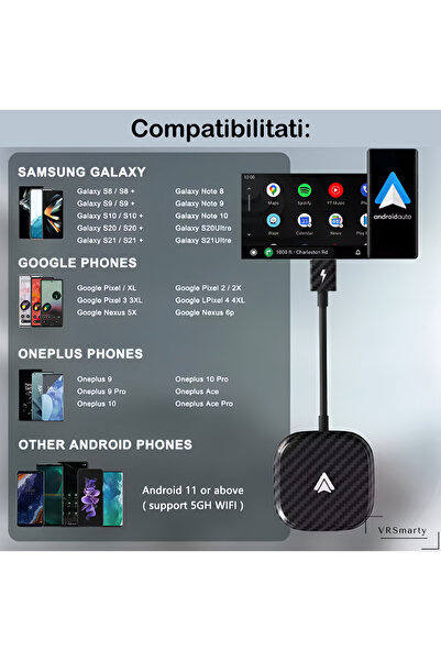 VRSmarty Android Auto Wireless™ Module Wireless Adapter For Wired Systems, Usb 3.0 Type C