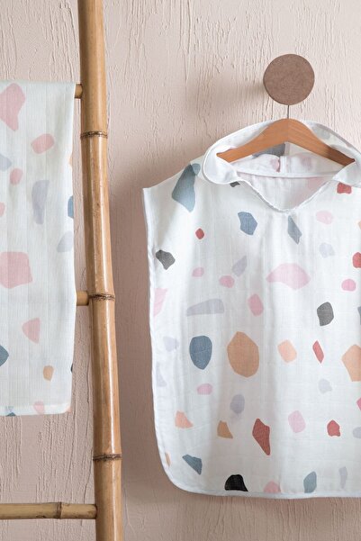 Hibboux Terazzo 100% Natural Cotton Muslin Baby Kids Poncho - Geometric Stone Patterned 1-3 Years