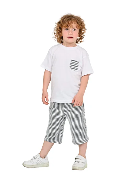 ERDEM KIDS Boys Basic T-Shirt Shorts Striped Capris Summer 2-Piece Set