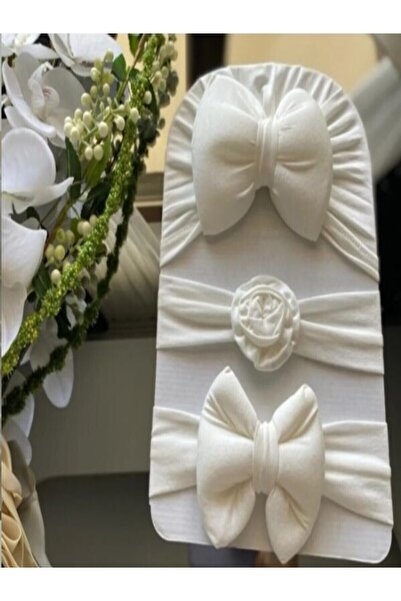 Pico Baby Baby Girl White Bow Bonnet Bandana Set of 3
