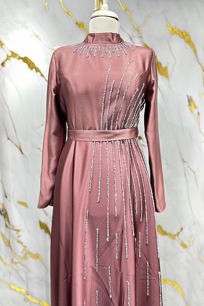 hakimoda Hijab Loya Plus Size Satin Evening Dress Rose