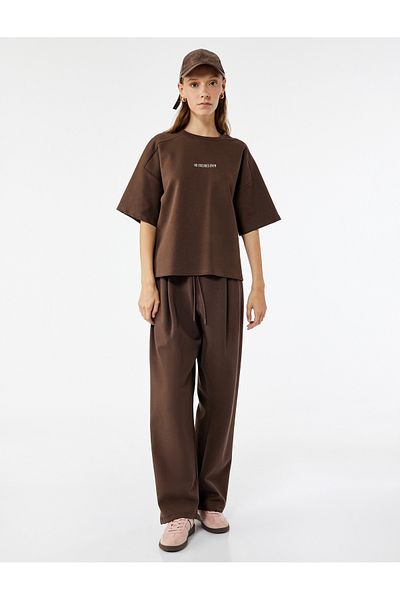Koton Short Sleeve Crew Neck Embroidered Oversize T-Shirt