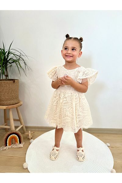 2kids2mom Rochie pentru fetiță, cu mânecă scurtă, cu fundă, cu dantelă, cu mânecă scurtă, pentru sărbători și ocazii speciale