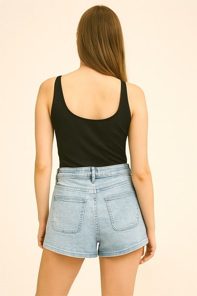 FashionForYou Fustă scurtă SORELL din denim cu buzunare și elastan suplimentar, Albastru zăpadă, XL