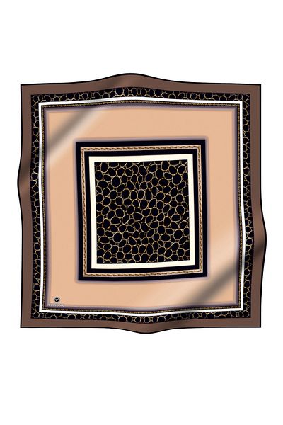 Vissona Culoare bej 100% mătase twill - model inel, cusut maro, eșarfă 90x90: cusut manual