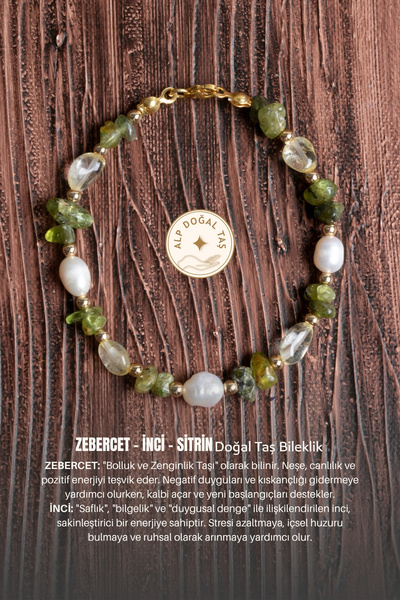 Alp Doğal Taş Orijinal Sertifikalı Zebercet İnci Sitrin Doğal Taş Bileklik