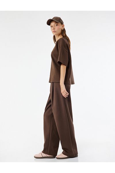 Koton Cotton Comfortable Fit Pleated Waist Lace-Up Wide Leg Sweatpants