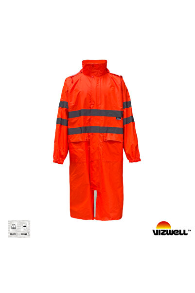 Vizwell Turuncu 150 D Reflektörlü Pardesü Yağmurluk