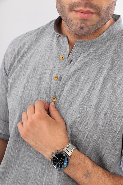 Fitmens Slim Fit Long Sleeve Prevailing Neck Half Placket Gift Boxed Men's Shirt Fs- 003687   - Black