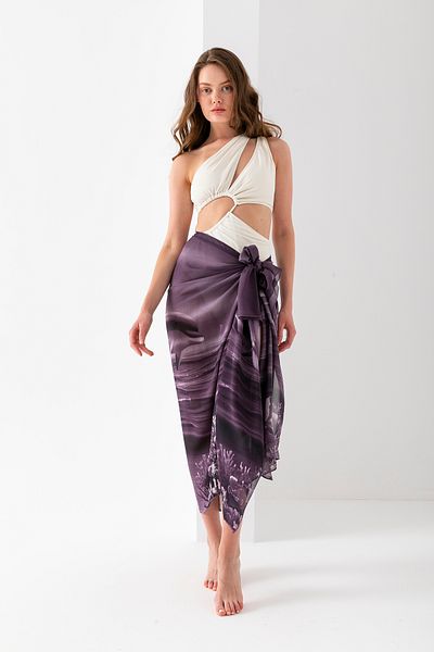 Wega Moda Aquarium Dolphin Pattern Chiffon Pareo, Digital Printing, Quick Dry Pareo, 200X100Cm, Beach Clothing, Pareo