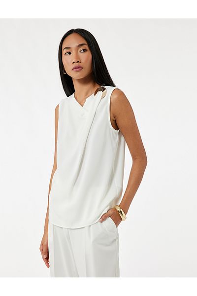 Koton Asymmetric Collar Metal Accessory Detailed Sleeveless Blouse