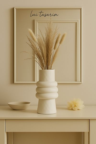 Lui Tasarım Cream Color Ceramic Vase Meri Nordic Style Modern Minimalist Simple Decorative 23cm Vase