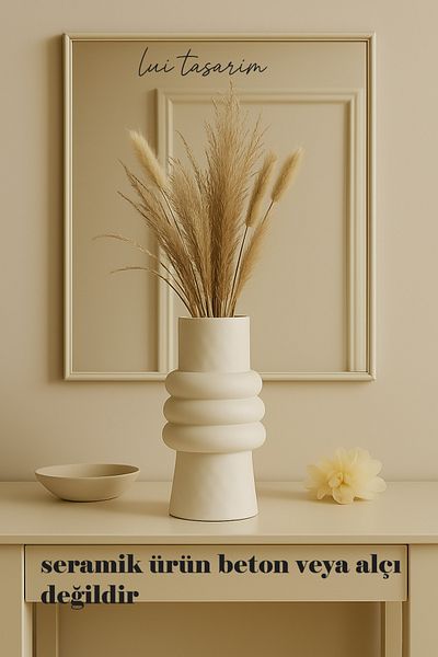 Lui Tasarım Cream Color Ceramic Vase Meri Nordic Style Modern Minimalist Simple Decorative 23cm Vase