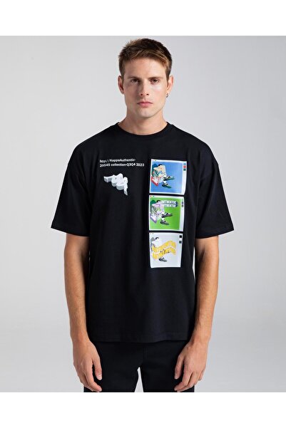 Kappa Authentic Graphik Gerry Erkek Siyah Comfort Fit Tişört
