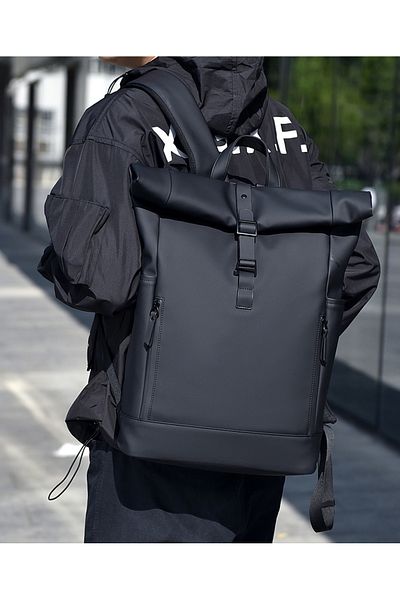 OBRALIX Rucsac multifuncțional pentru laptop, impermeabil, durabil, business, elegant, negru