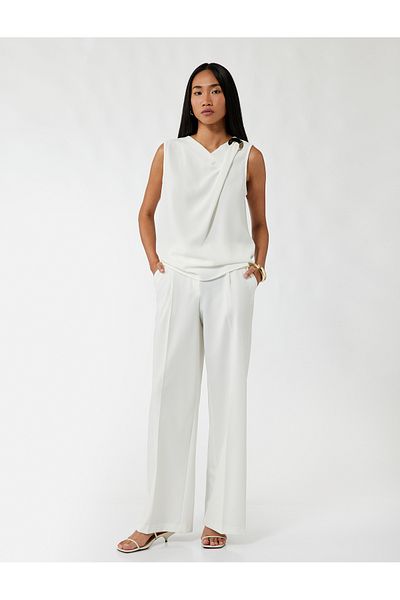 Koton Asymmetric Collar Metal Accessory Detailed Sleeveless Blouse
