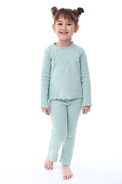 ZUZUNGA Water Green Girl's Set - Ruffled Embroidery Detail, 3-8 Years Old Camisole