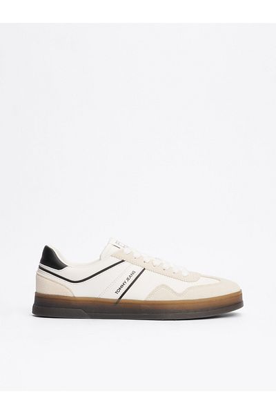 Tommy Hilfiger Men's Flat Comfortable Sole Suede Detailed Leather Beige Sneakers Em0Em01524-Bds
