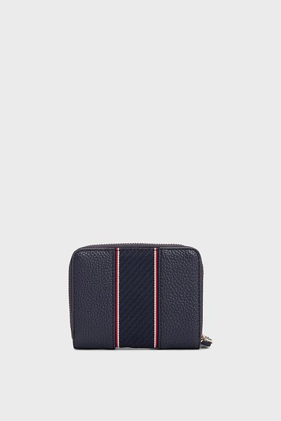 Tommy Hilfiger Women's Stripe Stripe Monogram Logo Leather Blue Wallet with Extra Card Holder Section Zipper Closure Aw0Aw16