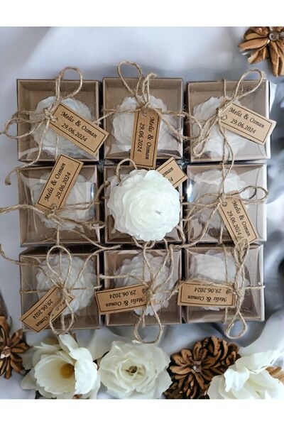 ERSE HOME 20 Adet Süslemeli Şakayık Çiçeği Mum, Nikah Şekeri, Doğum, Sünnet, ...