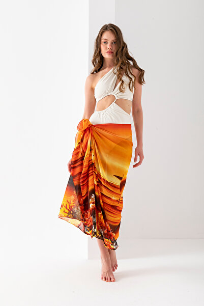 Wega Moda Aquarium Dolphin Pattern Chiffon Pareo, Digital Printing, Quick Dry Pareo, 200X100Cm, Beach Clothing, Pareo