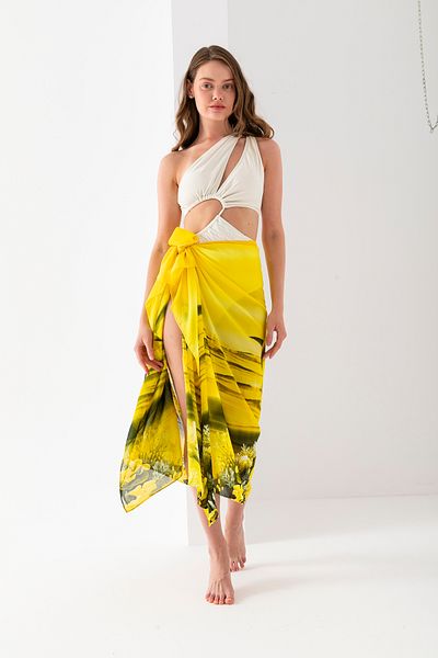 Wega Moda Aquarium Dolphin Pattern Chiffon Pareo, Digital Printing, Quick Dry Pareo, 200X100Cm, Beach Clothing, Pareo
