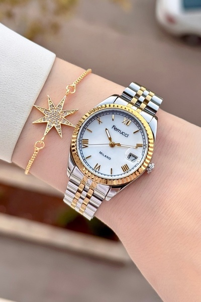 Ferrucci Altın Metalik Renk 2 Yıl Garantili 35 Mm Kadın Kol Saati Ve Bileklik