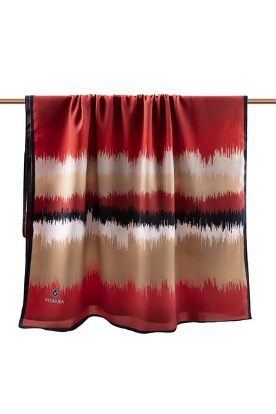 Vissona Luxury Medina Silk - Μοτίβο συχνότητας, Χρώμα Βουργουνδίας, Σάλι 75x195 χωρίς ρυτίδες, Τύπος ραφής Moss Crepe, Ιταλικό όρθιο