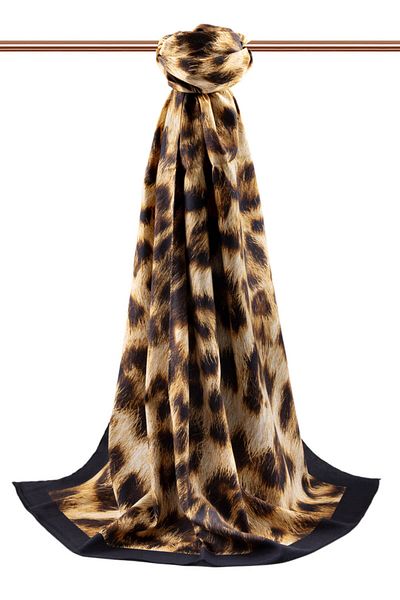 Vissona Luxurious Medina Silk - Leopard Print Gold Black Color 75X195 Non-Icing Shawl Moss Crepe Sewing Type Italy