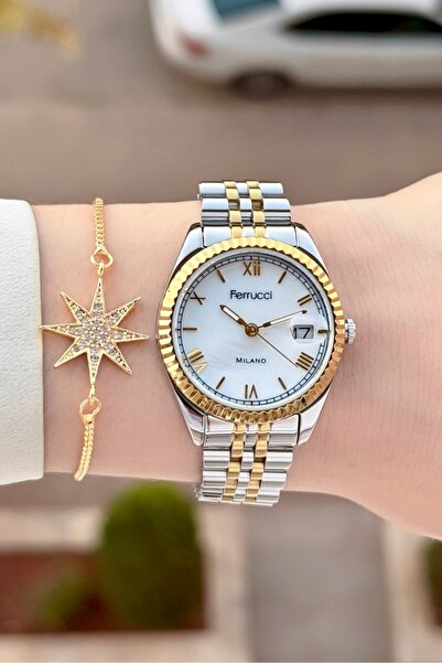 Ferrucci Sarı Silver Renk 24 Ay Garantili 35 Mm Kadın Kol Saati ve Bileklik