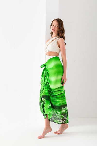 Wega Moda Aquarium Dolphin Pattern Chiffon Pareo, Digital Printing, Quick Dry Pareo, 200X100Cm, Beach Clothing, Pareo