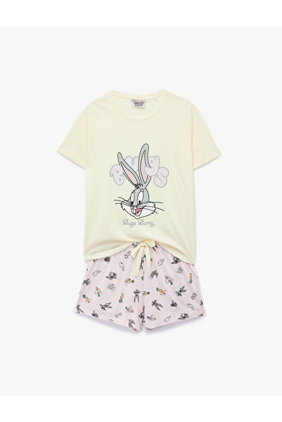 Koton Lisanslı Bugs Bunny Baskılı Kısa Kollu Pamuklu Şortlu Pijama Takımı