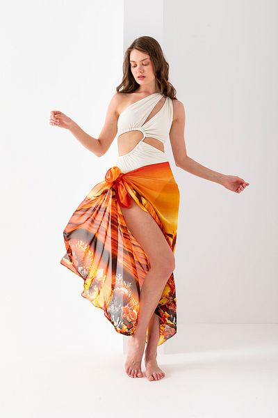 Wega Moda Aquarium Dolphin Pattern Chiffon Pareo, Digital Printing, Quick Dry Pareo, 200X100Cm, Beach Clothing, Pareo