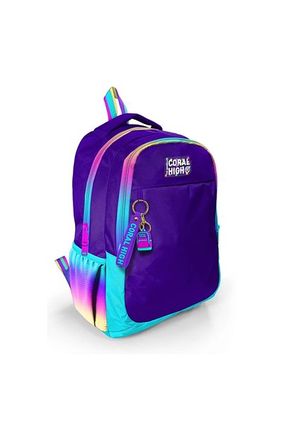 Coral High 23662 Rucsac de școală cu trei compartimente pentru copii, mov, curcubeu, cu fermoar