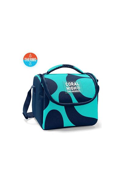 Coral High Navy Blue Turquoise Patterned Thermo Lunch Box 22786