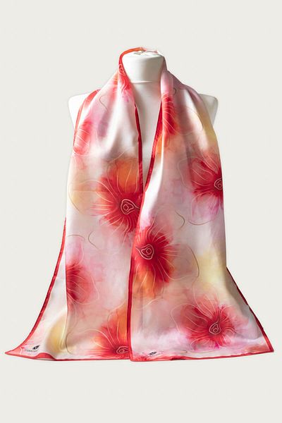 Vissona Floral Patterned 100% Silk Women's Scarf - 30x170