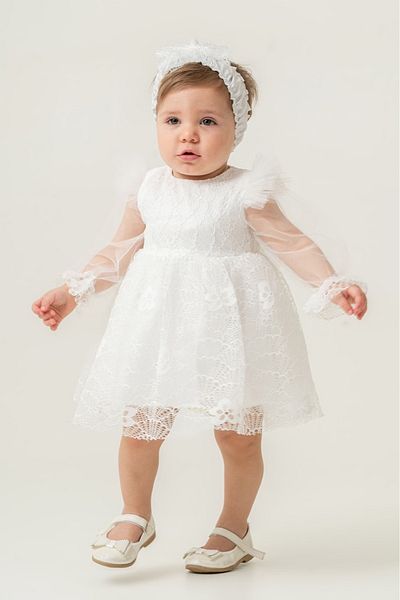 Eray Kids Baby Girl Evening Dress with Bandana Gift Sleeves Tulle Ruched Flower Pattern 9-24 Months