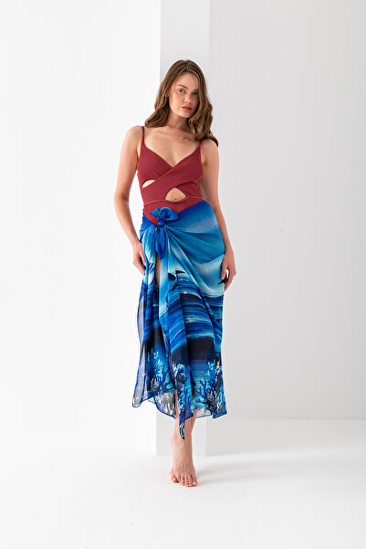 Wega Moda Aquarium Dolphin Pattern Chiffon Pareo, Digital Printing, Quick Dry Pareo, 200X100Cm, Beach Clothing, Pareo