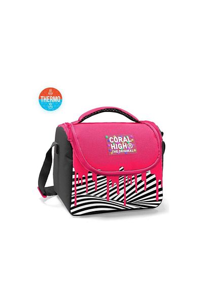Coral High Pink Black and White Patterned Thermo Lunchbox 22778