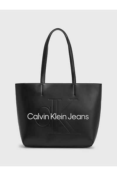 Calvin Klein Geantă de umăr neagră cu fermoar din piele cu logo pentru femei K60K 610276 -BDS